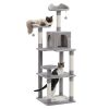63'' Multi-Level Cat Tree Cat Tower for Indoor Cats with Sisal-Covered Scratching Post, Cozy Cat Condo, Cat Hammock and Wide Top Perch, Grey (Unable t