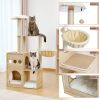 Modern Luxury Cat Tree Wooden Multi-Level Cat Tower Cat Sky Castle With 2 Cozy Condos, Cozy Perch, Spacious Hammock And Interactive Dangling Ball (Min