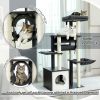 Modern Cat Tree 6 Levels Wooden Cat Tower with Sisal Scratching Posts, Roomy Condo, Spacious Perch, Super Large Hammock and Swing Tunnel for Indoor Ca