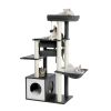 Modern Cat Tree 6 Levels Wooden Cat Tower with Sisal Scratching Posts, Roomy Condo, Spacious Perch, Super Large Hammock and Swing Tunnel for Indoor Ca