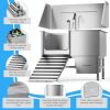 Professional Stainless Steel Dog Bathing Station - Dog Grooming Tub w/Ramp, Storage Drawer, Floor Grate & Faucet/Dog Bathtub for Large,Medium & Small