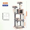 63'' Multi-Level Cat Tree Cat Tower for Indoor Cats with Sisal-Covered Scratching Post, Cozy Cat Condo, Cat Hammock and Wide Top Perch, Grey (Unable t