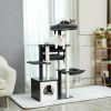 Modern Cat Tree 6 Levels Wooden Cat Tower with Sisal Scratching Posts, Roomy Condo, Spacious Perch, Super Large Hammock and Swing Tunnel for Indoor Ca