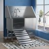 Professional Stainless Steel Dog Bathing Station - Dog Grooming Tub w/Ramp, Storage Drawer, Floor Grate & Faucet/Dog Bathtub for Large,Medium & Small