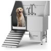 Professional Stainless Steel Dog Bathing Station - Dog Grooming Tub w/Ramp, Storage Drawer, Floor Grate & Faucet/Dog Bathtub for Large,Medium & Small