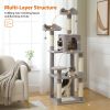 63'' Multi-Level Cat Tree Cat Tower for Indoor Cats with Sisal-Covered Scratching Post, Cozy Cat Condo, Cat Hammock and Wide Top Perch, Grey (Unable t
