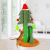 32'' Cat Scratching Post, Tall Christmas Tree Cat Scratcher with 3 Posts and Cute Dangling Teaser Balls, Natural Sisal Rope Cat Toys for Kitty and Adu