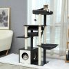 Modern Cat Tree 6 Levels Wooden Cat Tower with Sisal Scratching Posts, Roomy Condo, Spacious Perch, Super Large Hammock and Swing Tunnel for Indoor Ca