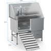 Professional Stainless Steel Dog Bathing Station - Dog Grooming Tub w/Ramp, Storage Drawer, Floor Grate & Faucet/Dog Bathtub for Large,Medium & Small
