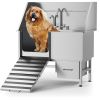 Professional Stainless Steel Dog Bathing Station - Dog Grooming Tub w/Ramp, Storage Drawer, Floor Grate & Faucet/Dog Bathtub for Large,Medium & Small